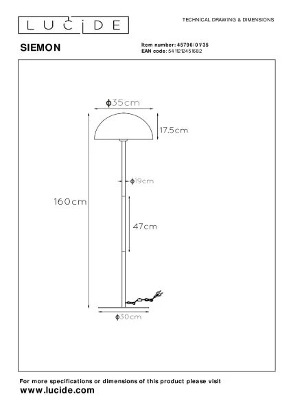 Lucide SIEMON - Floor lamp - Ø 35 cm - 1xE27 - Blue - technical